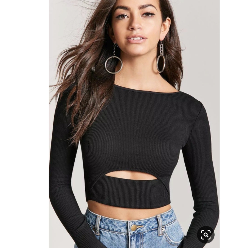 EUC Forever 21 Ribbed Cutout Crop Top Size M Black